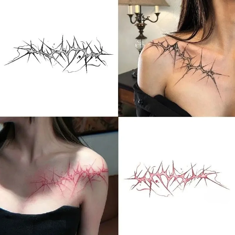 Schulter Dorn Tattoo Aufkleber Halloween Cosplay Punk Fake Tattoo für Frau Mann Schlüsselbein Tatuajes Temporales Faux Tatouage Femme – Detail 1