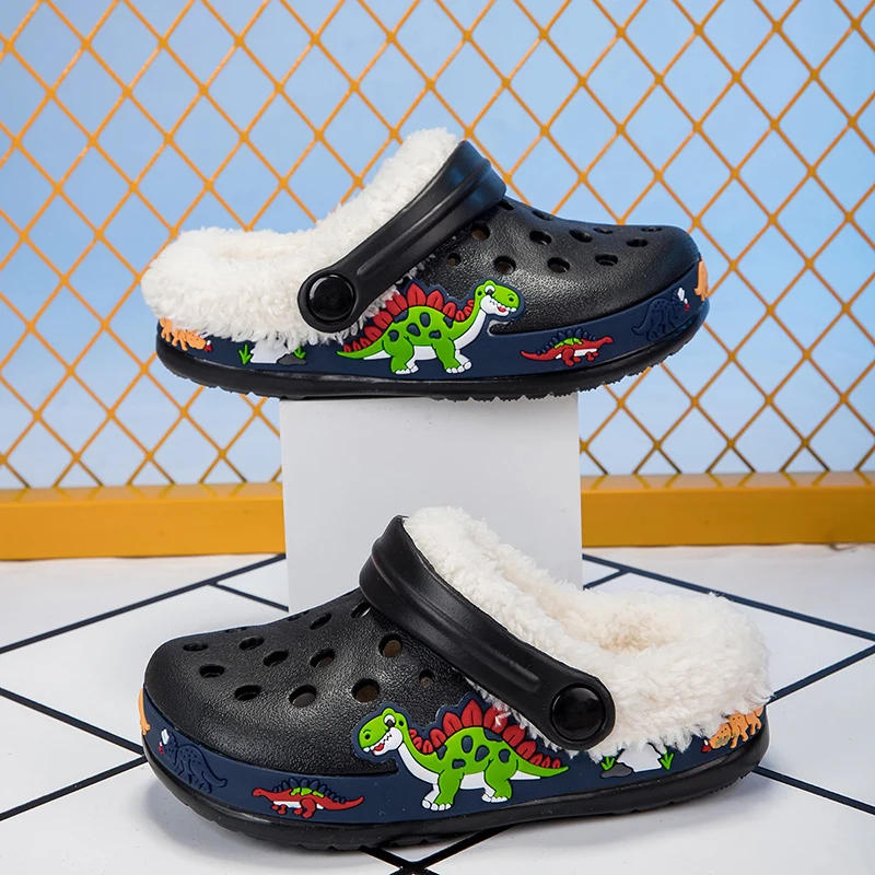 Cartoon Kinderschuhe Winter Junge Hausschuhe niedlichen Bagger Dinosaurier Kleinkind Plüsch Schuhe Indoor warme Baumwolle Wohnungen Hausschuhe für