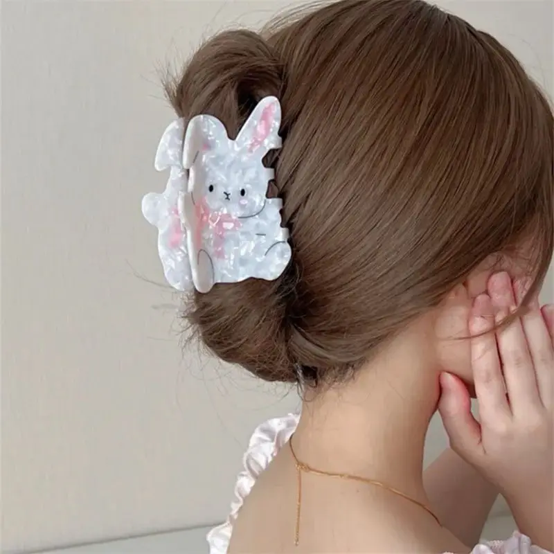 1pc Gentle bow, little rabbit, super cute pink shark clip, niche headband, sweet hair accessory