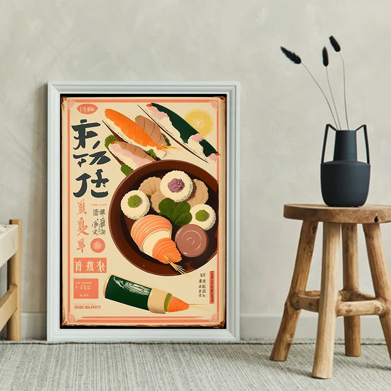 Vintage Japanese Sushi Takoyaki Ramen Kitchen Food Poster Canvas Painting Wall Art Pictures Restaurant Home Decor