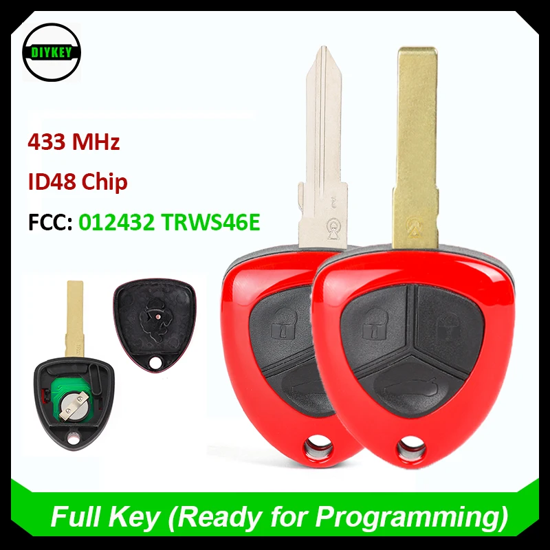 

DIYKEY Replacement Remote Key Fob 3 Button 433MHz ID48 for Ferrari 458 Italia FF 599 GTB California 2009-2014 FCC:012432 TRWS46E