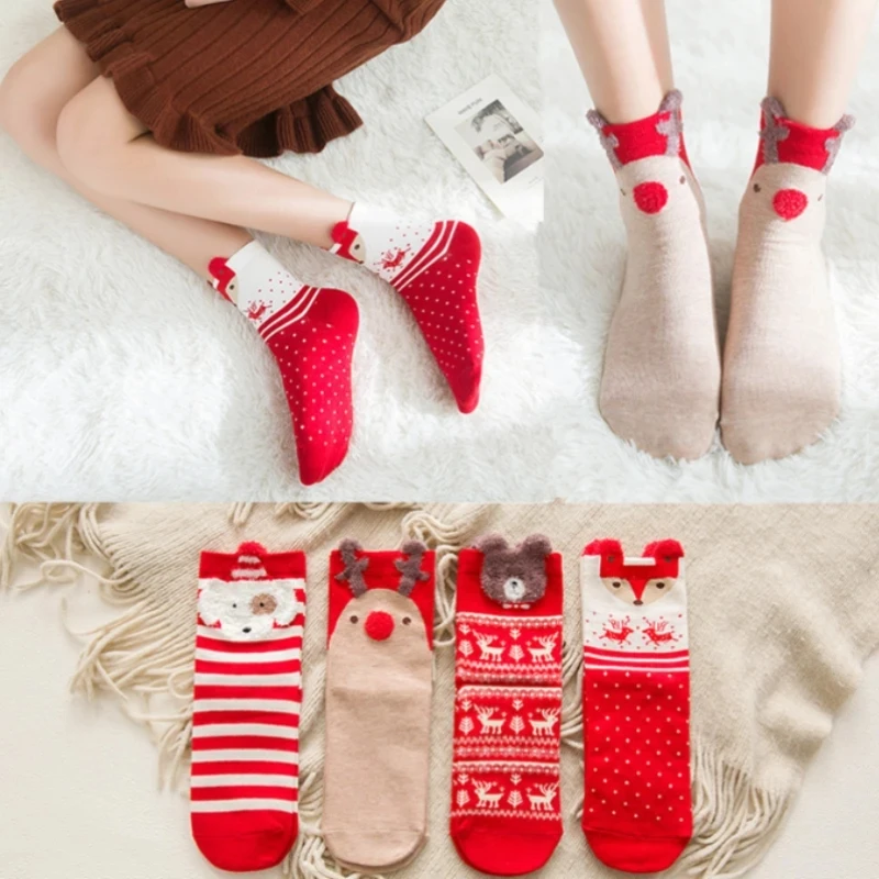 1 Pair Christmas Socks Elk Women Men's Socks New Year Personality Mid-tube Cotton Socks Fashion Cartoon Cute Wnter Women's Socks