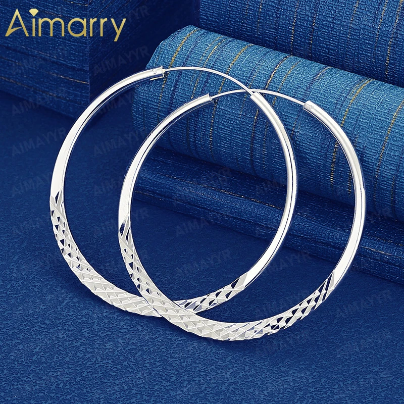 925 Sterling Silver 40mm/45mm/50mm Diamond Cut Textured Earrings for Women's Parties and Banquets High-quality Fashion Jewelry