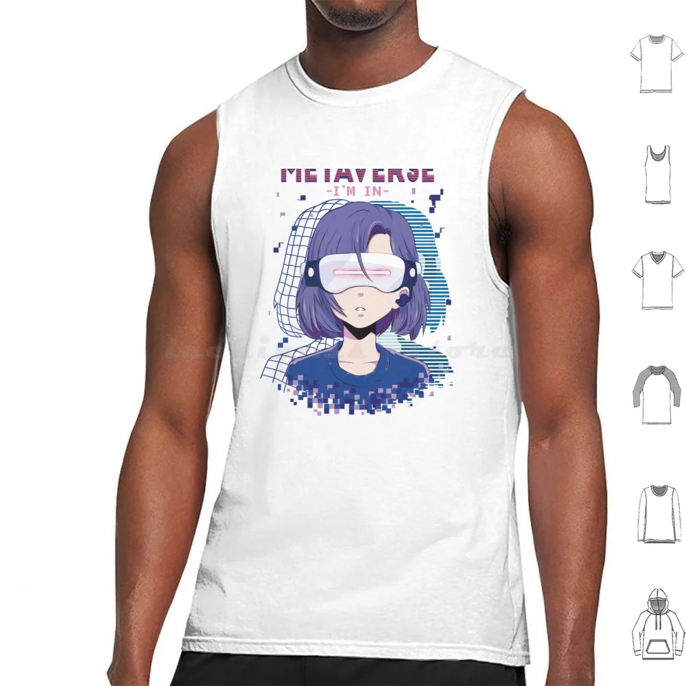 Anime Girl Gaming In Metaverse Tank Tops Print Cotton Anime Girl Gaming In Metaverse Virtual Reality About Metaverse