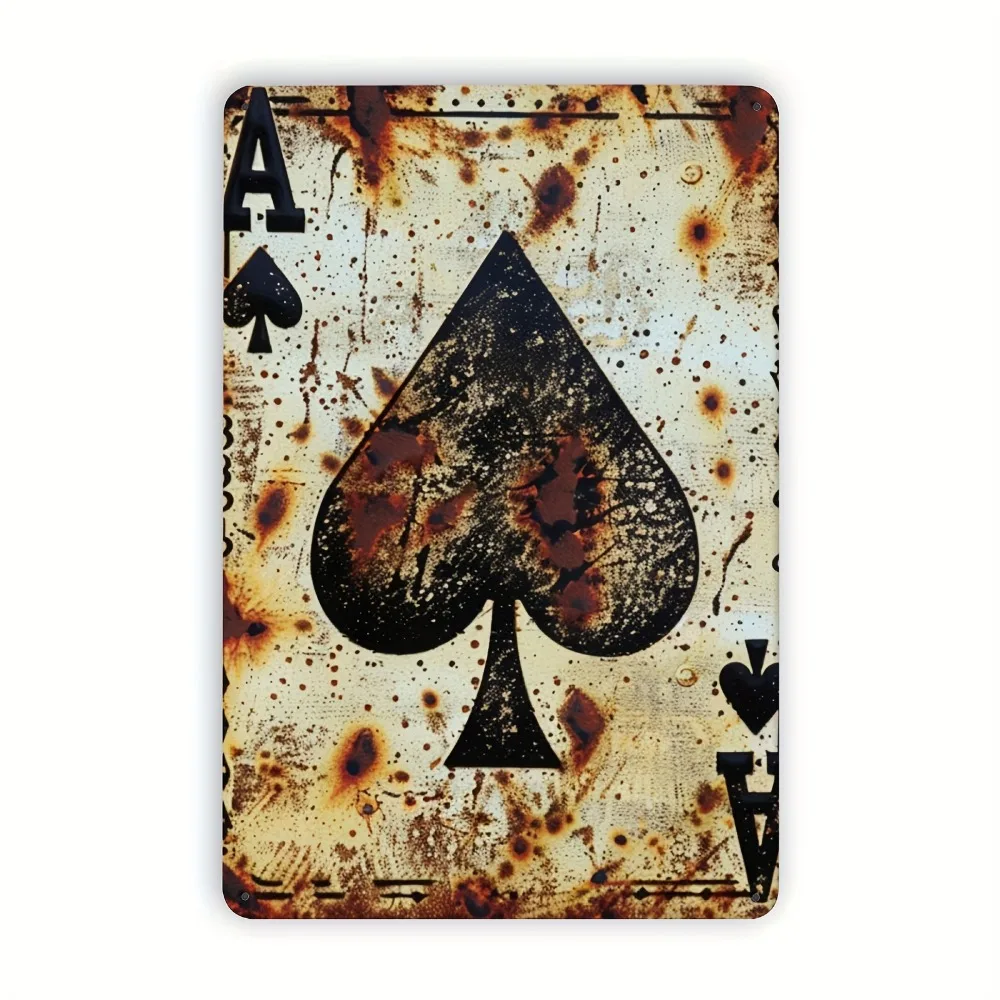 Vintage Ace of Spades Metal Tin Sign - 8x12 Inch Retro Poker Scratch Art, Rustic Iron Wall Decor for Bar, Cafe, Garage, Home