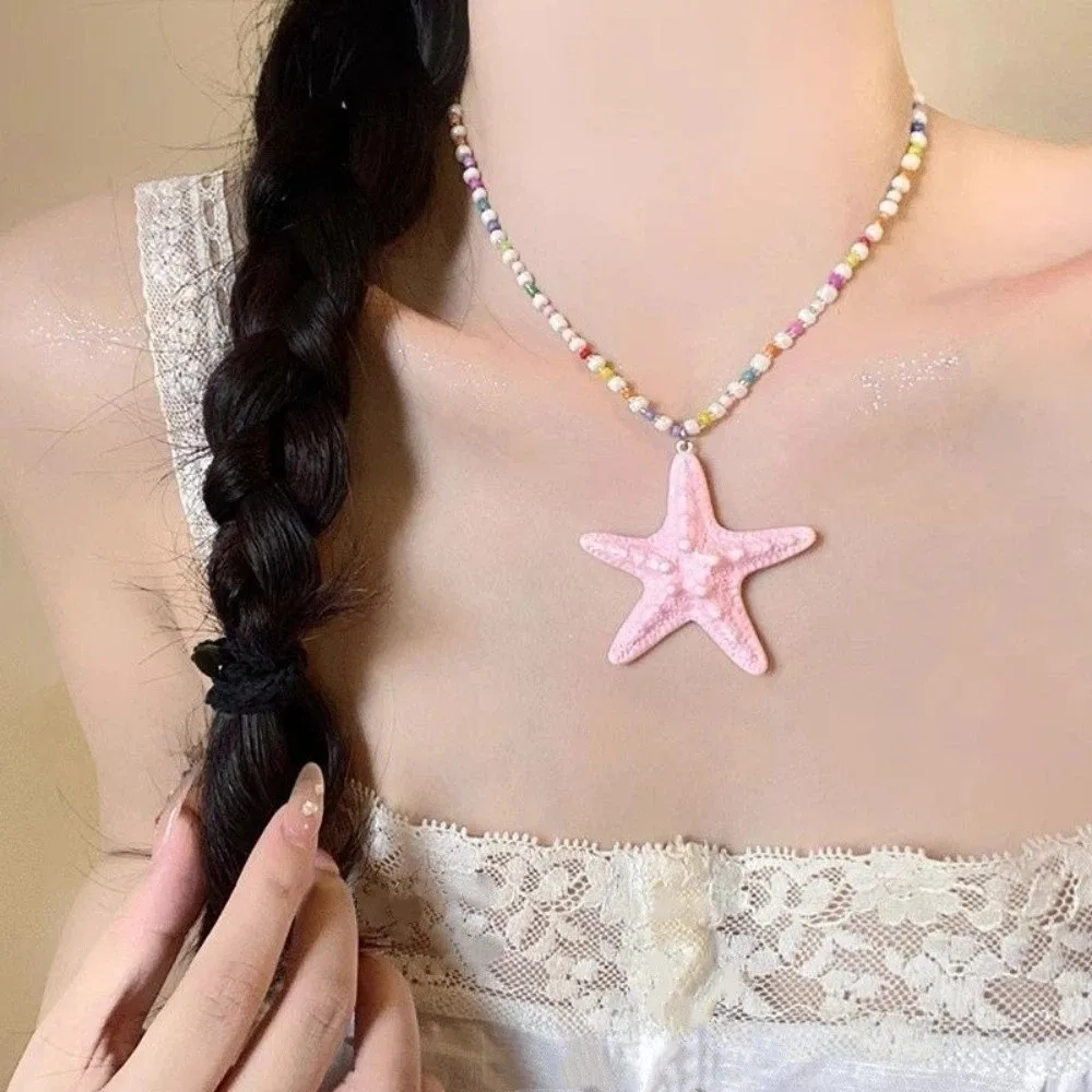 Bohemian Starfish Necklace Beach Surfer Dopamine Bead Starfish Choker Colorful Splicing Trendy Beach Necklace Summer