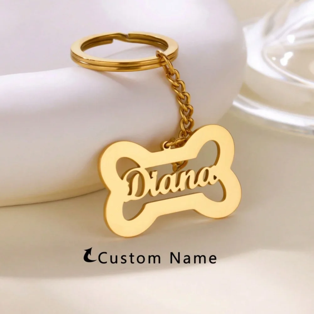 Dog Bone Custom Name Keychain For Women Men Personalized Stainless Steel Keychains Cute Pets Puppy Style Customized Jewelry Gift