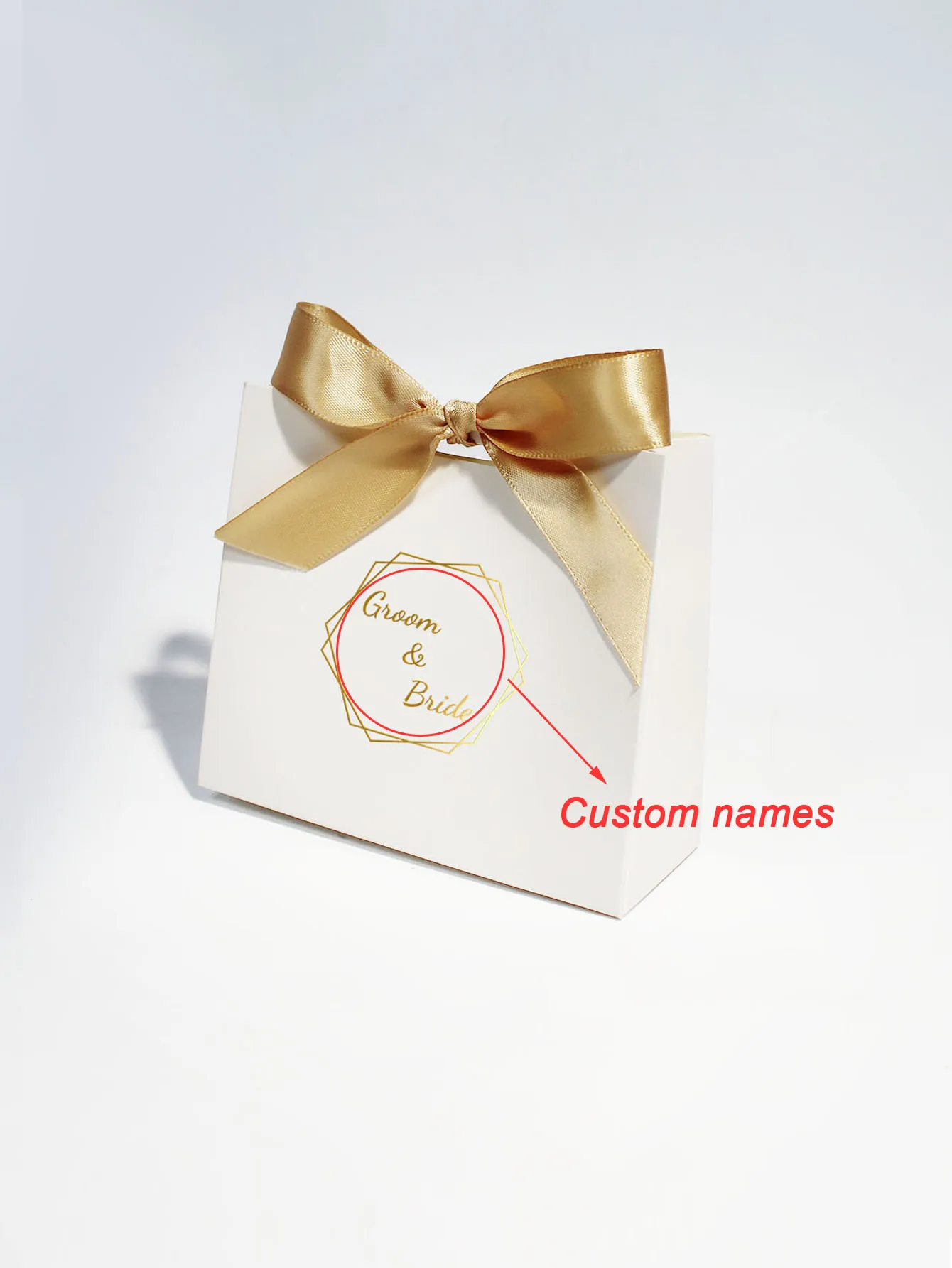 Customizable Wedding Mini Gift Box with Gold Ribbon, Ideal for Candies,Chocolates, Perfect for Personalized Bridal Party Favors