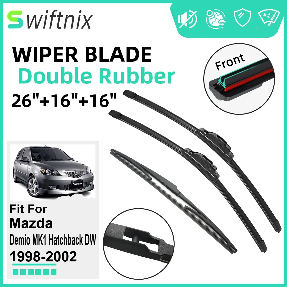 Double Rubber Car Wiper Blades for Mazda Demio MK1 DW 1998-2002 Windshield Wipers Rubber Car Accessories