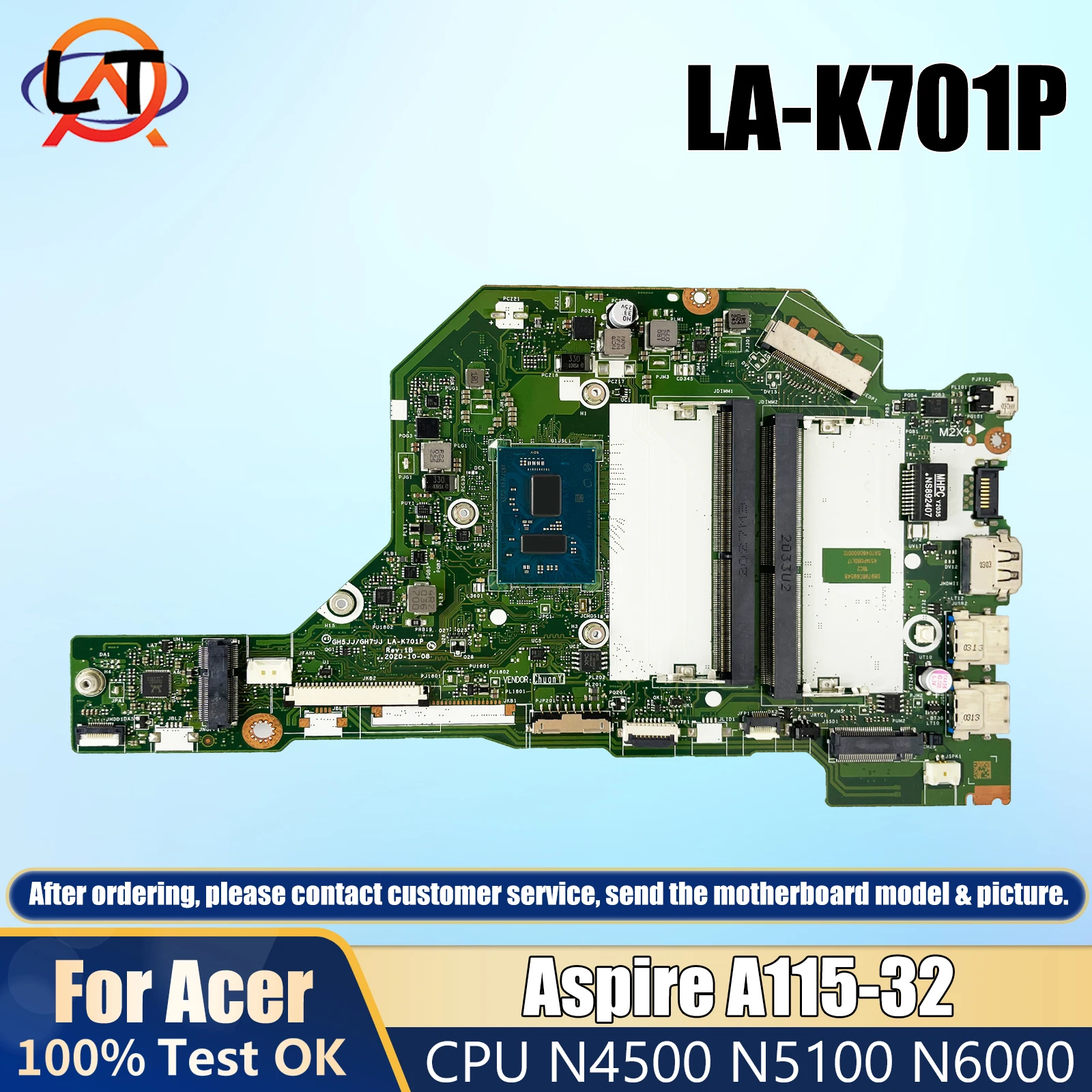 LA-K701P For Acer Aspire A115-32 A315-35 N20C5 laptop motherboard GH5JJ/GH7JJ With N4500 N5100 N6000 CPU 100% Tested