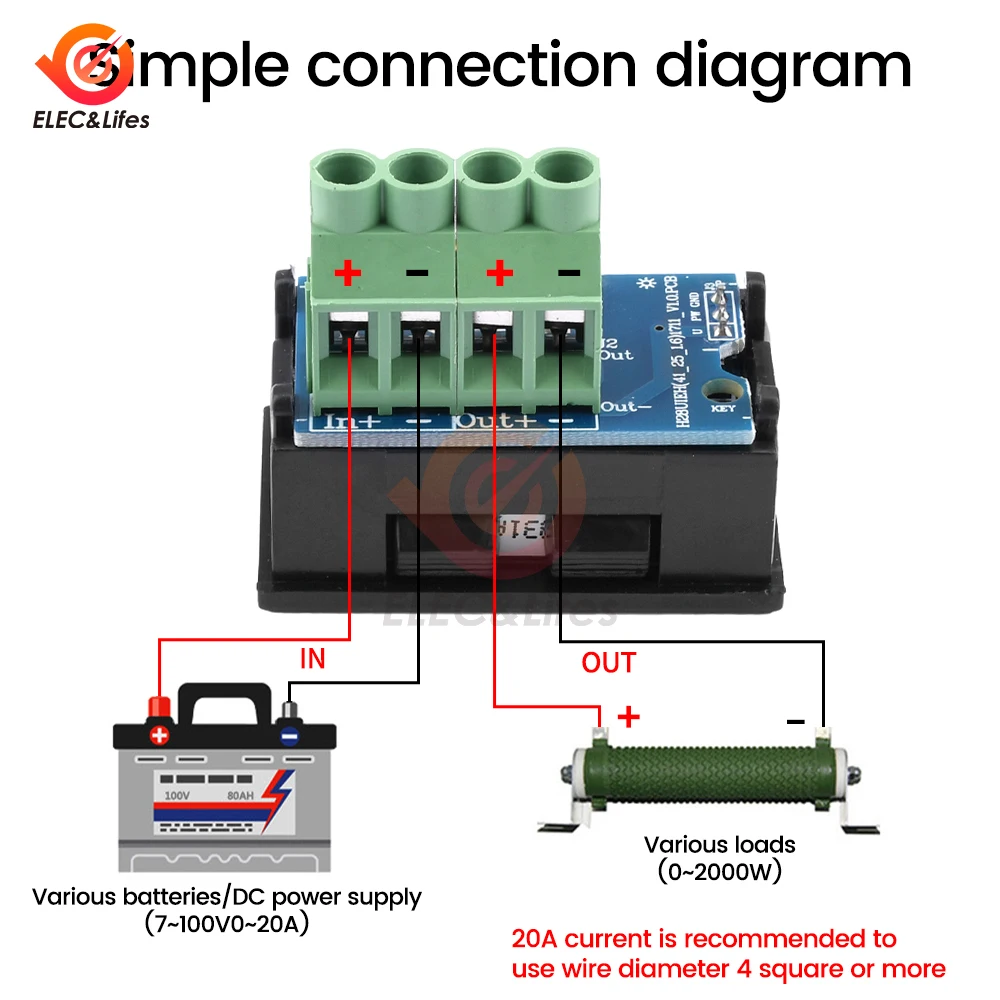 DC 7-100V 20A 50A Volt■metro Amper■metro Mini Digital Amp Volt Tens ̄o Atual Medidor Detector Tester 0.28 \
