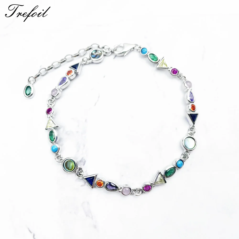 Link Chain Bracelets Colorful stones 925 Sterling Silver A Journey to Paradise Fine Jewelry Trendy Fashion Gift For Women Girls