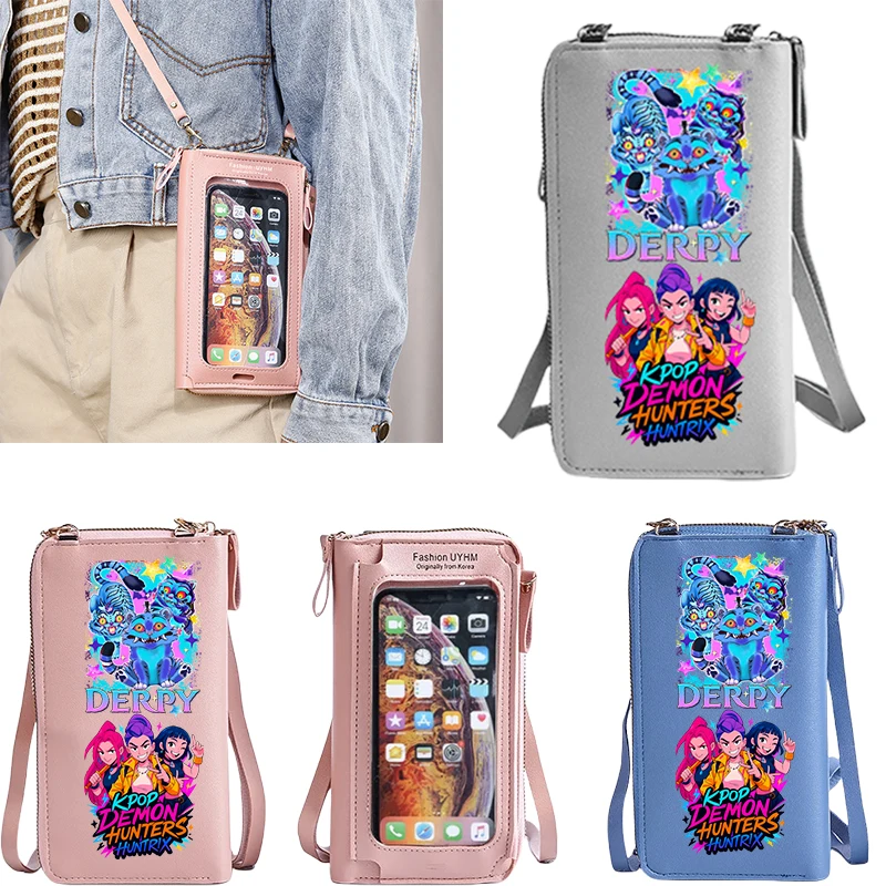 

KPop Demon Hunters Rumi Portable Touchscreen Phone Bag Anime Girl Diagonal Shoulder Bag Transparent Mini Wallet Phone Bag Gifts