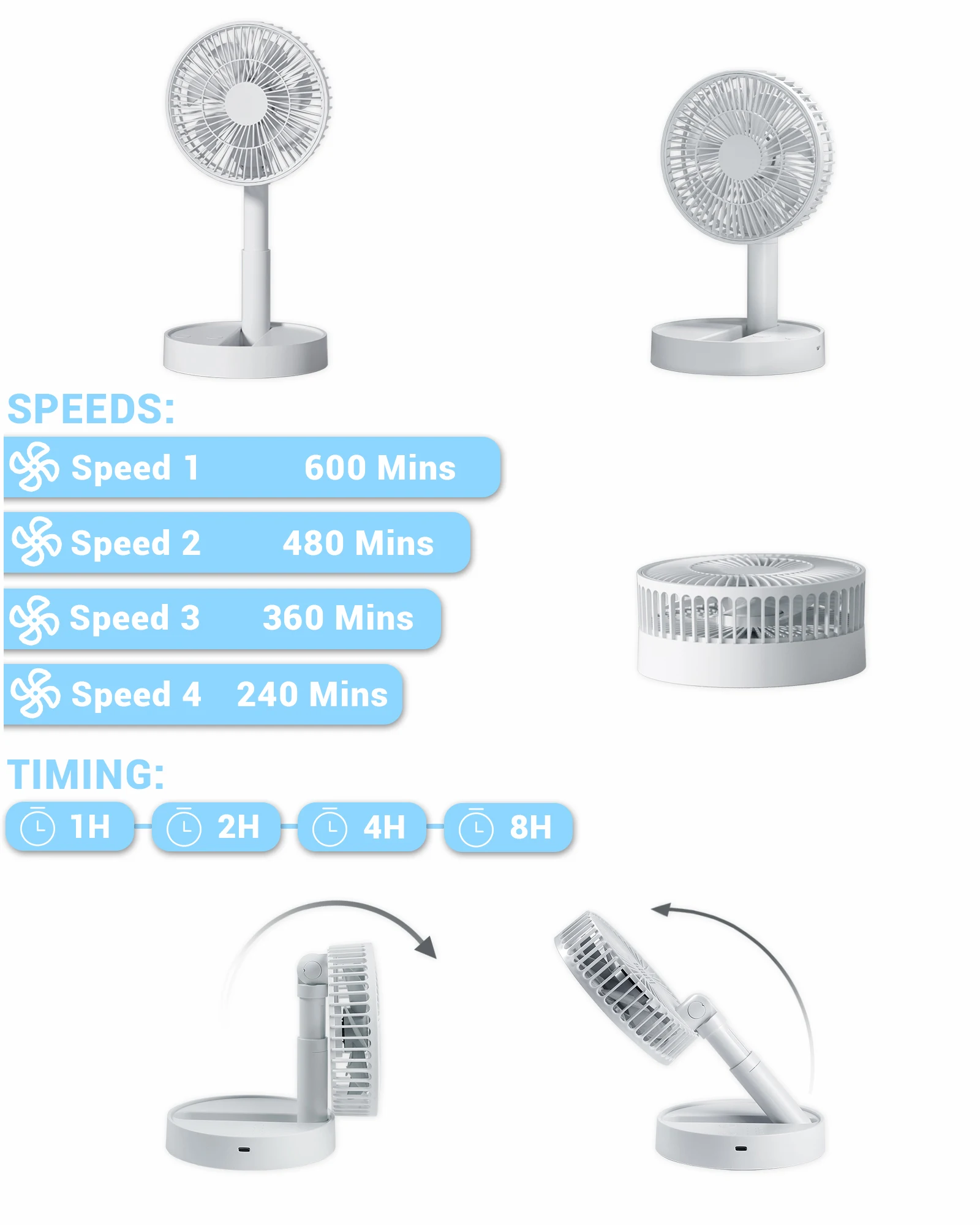 Foldable Mini USB Table Fan 3 Adjustable Speed Battery Powered Cooling Fan For Bed Indoor Outdoor 2026 New Portable Fan image 6