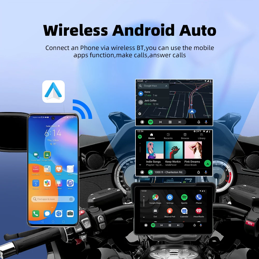 EKIY Wireless CarPlay Moto Android Auto 7.0 بوصة لوحة قيادة رقمية محمولة للدراجات النارية نظام تحديد المواقع والملاحة شاشة عرض