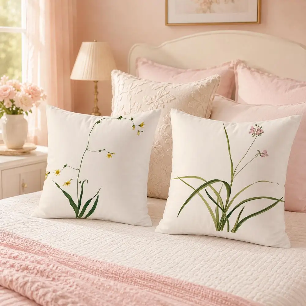 Vintage Hand-Drawn Herb Botanical Illustrations Cushion Cover Custom Plush Pillow Cover Soft Cloud Comfort for Sofa Bed Couch