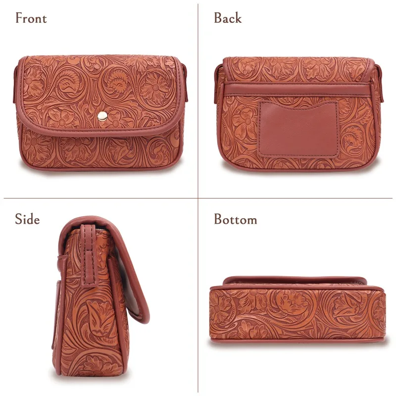 Tas Selempang Wanita Kulit Model Lipat Klasik Bentuk Kotak Kecil Motif Bunga Fashion 2025, Tas Multifungsi untuk Kerja