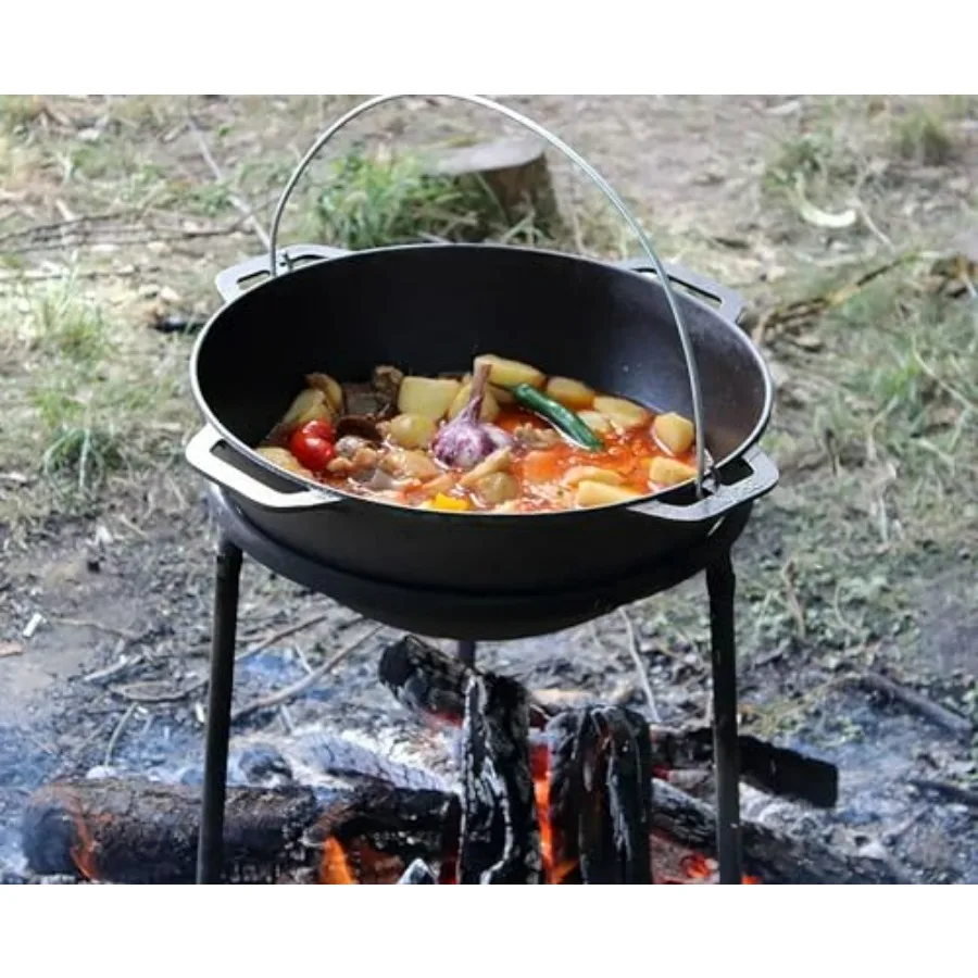 مرجل آسيوي من الحديد الزهر مع غطاء مقلاة شواء كازان