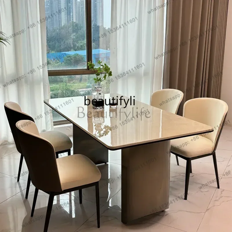 FG43-White Ice Jade Luxury Stone Dining Table Natural Marble Dining Table Italian Light Luxury High-end Simplicity
