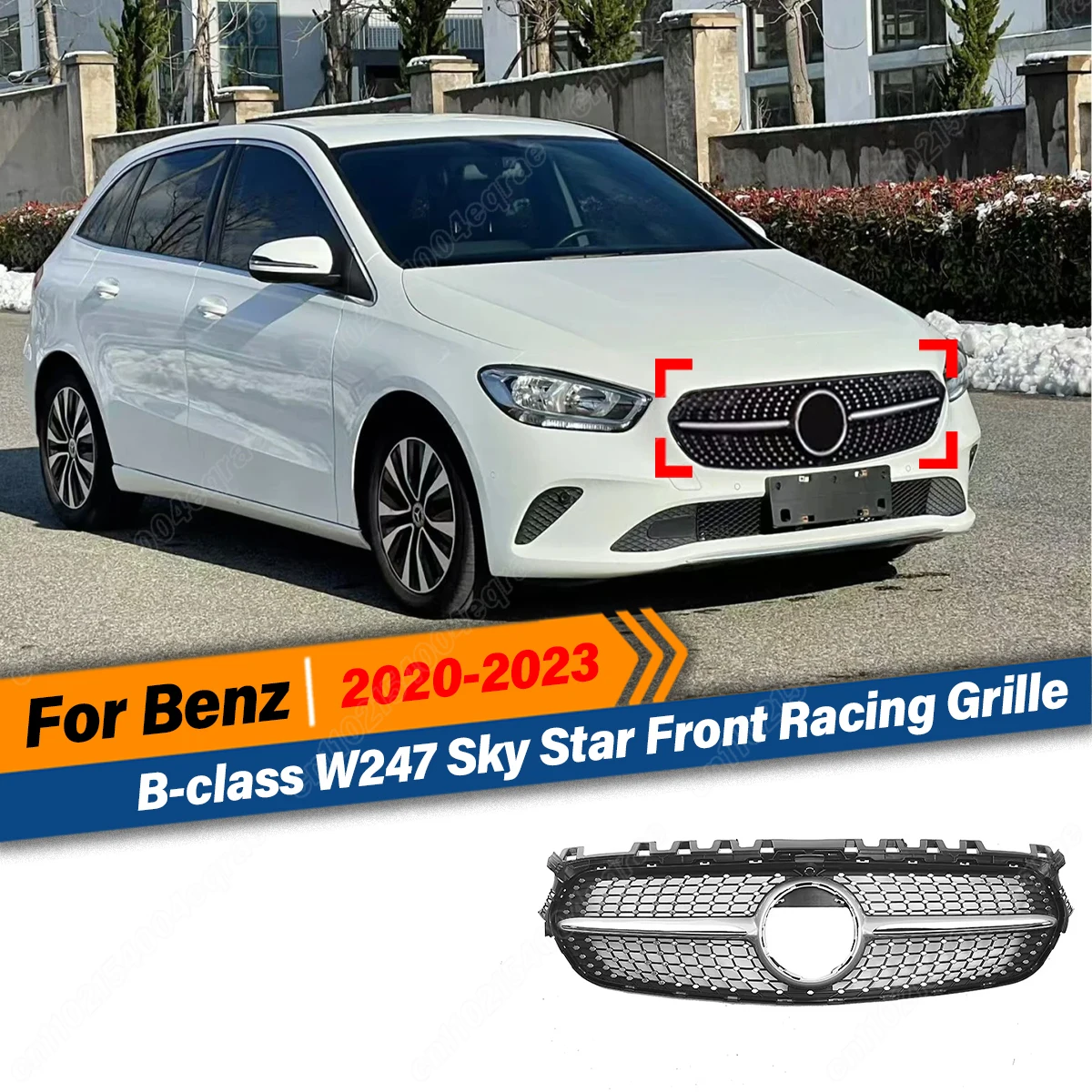 

Для Mercedes-Benz B-класса W247 2020-2023: Решетка радиатора Sky Star Diamond, передняя гоночная решетка, маска-накладка, декоративные элементы капота