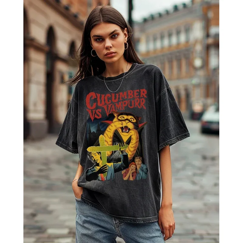 Y2K T Shirt Men, Cartoon Graphic Printed Oversized Hip Hop Tshirt Unisex ,Harajuku Washed Short Sleeved Tops Streetwear