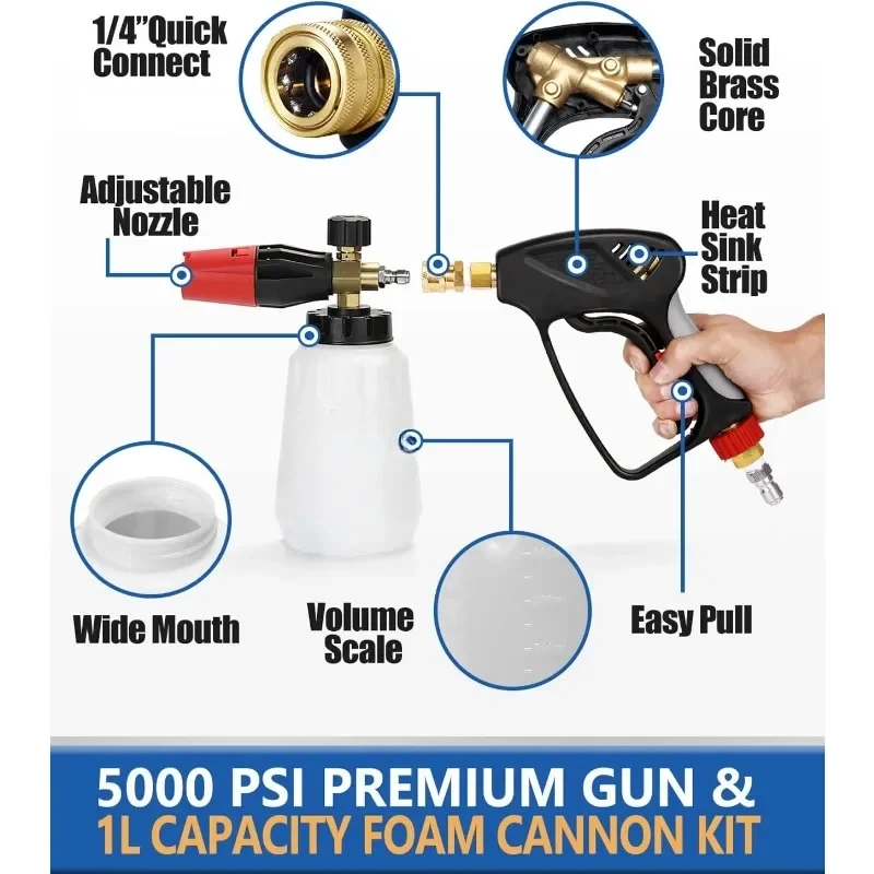 Pressure Washer Gun 5000 PSI, 5 Nozzle Tips, 1/4