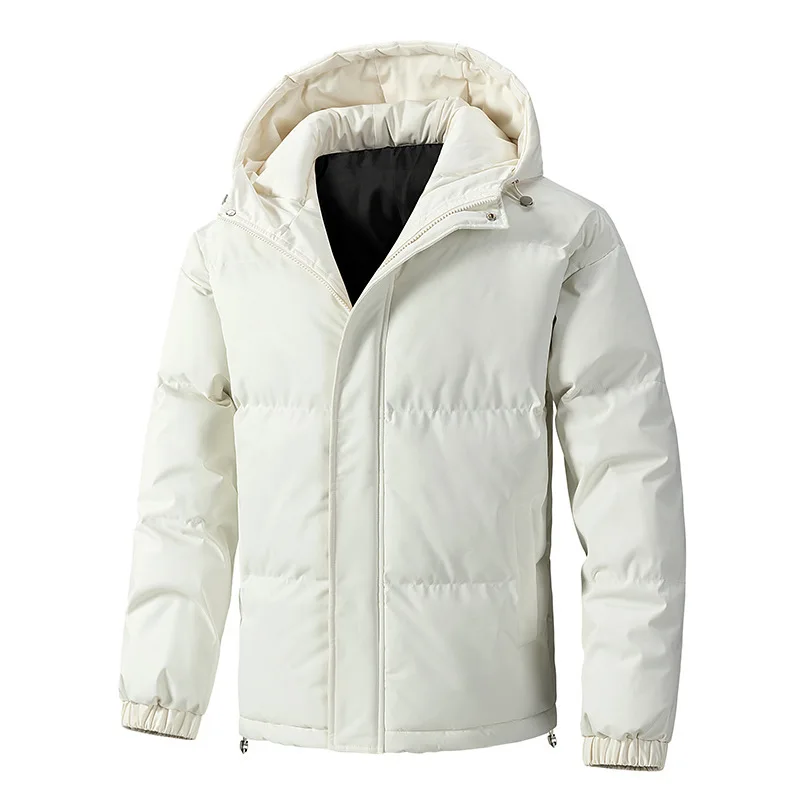 Man Winter Jacket New Simple Solid Color Thicken Warm Male Outerwear Stand Collar Long Sleeve Windproof Loose Men Hooded Coat