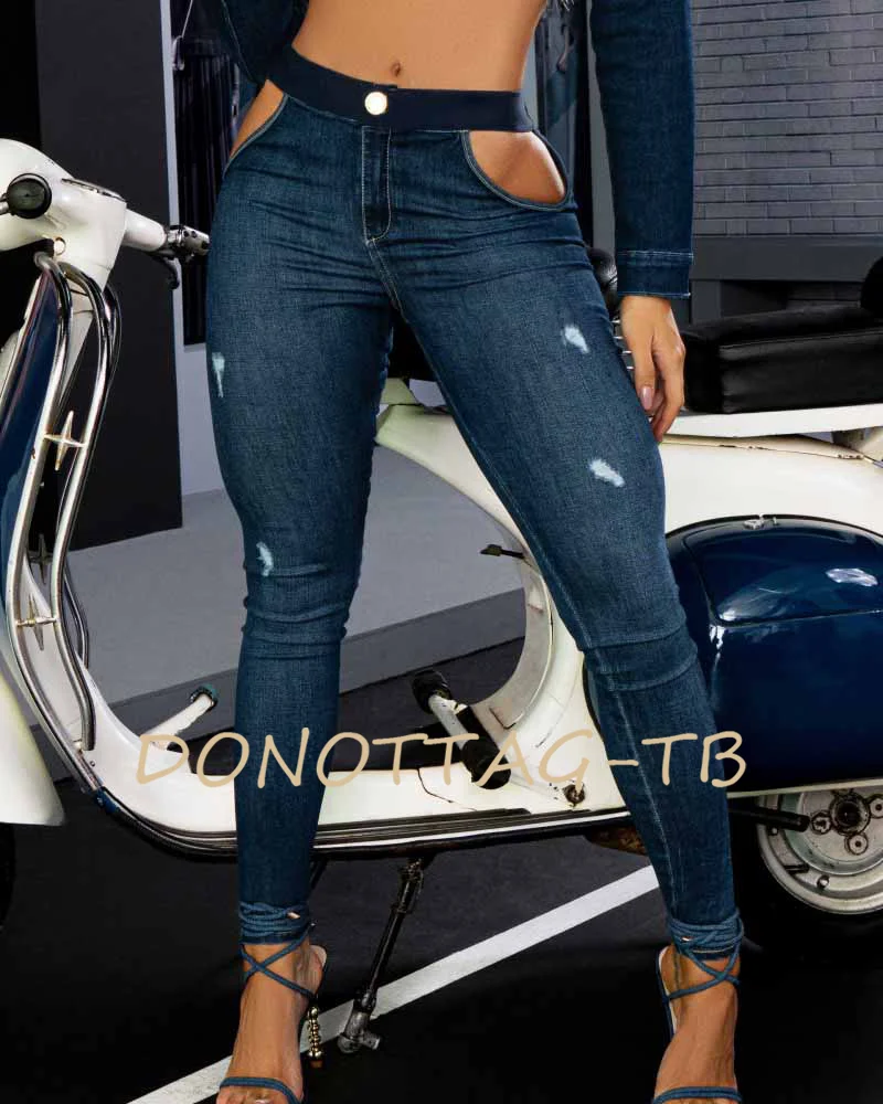 Low-waist Jeans Personalized Cutout Tight And Hip Lifting Cool Style New 2023 Women Curvy Figure Demin Pants