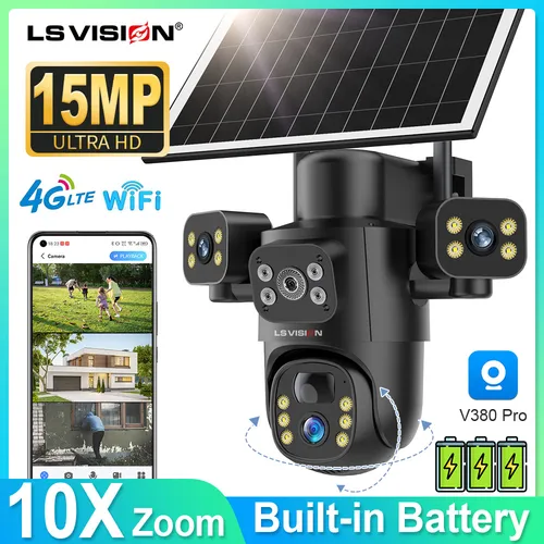 Cámara Solar de visión LS 4G Sim al aire libre 3 lentes 3 pantalla 10X Zoom PTZ PIR detector humano Wifi cámaras impermeable visión nocturna CCTV