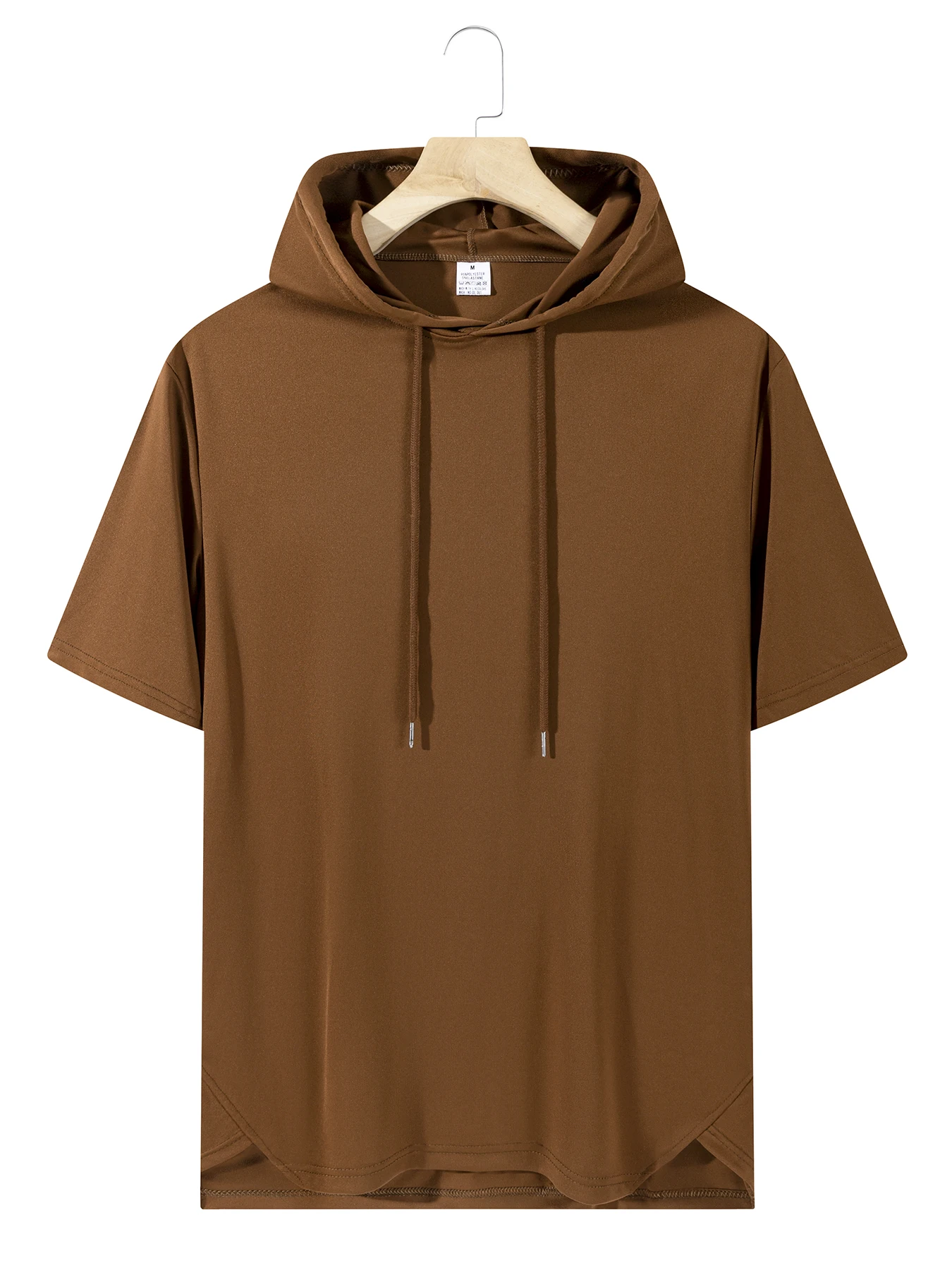 Men's Solid Color Drawstring Hooded Short Sleeve T-Shirt Casual Loose Split Irregular Hem Hoodie Tops For Daily Streetwear