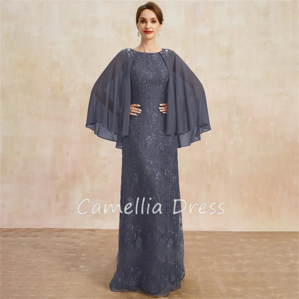 Nieuwe Ronde Hals Moeder Van De Bruid Jurk Vloer Lengte Chiffon Kant Schede Formele Jurken Vestidos Mae Da Noiva Casamentos