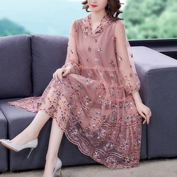 Premium Pink Embroidered Mesh Dress Plus Size 5XL Summer 2022 Plus Size Loose Skinny Casual Dress Party Long Hooded Dress