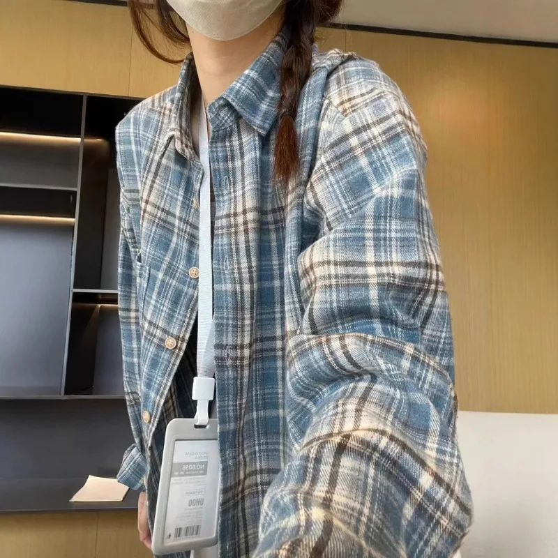 قميص نسائي منقوش بأكمام طويلة سترة ربيع الخريف بلوزات جديدة مزاجه سترة علوية فرنسية #3