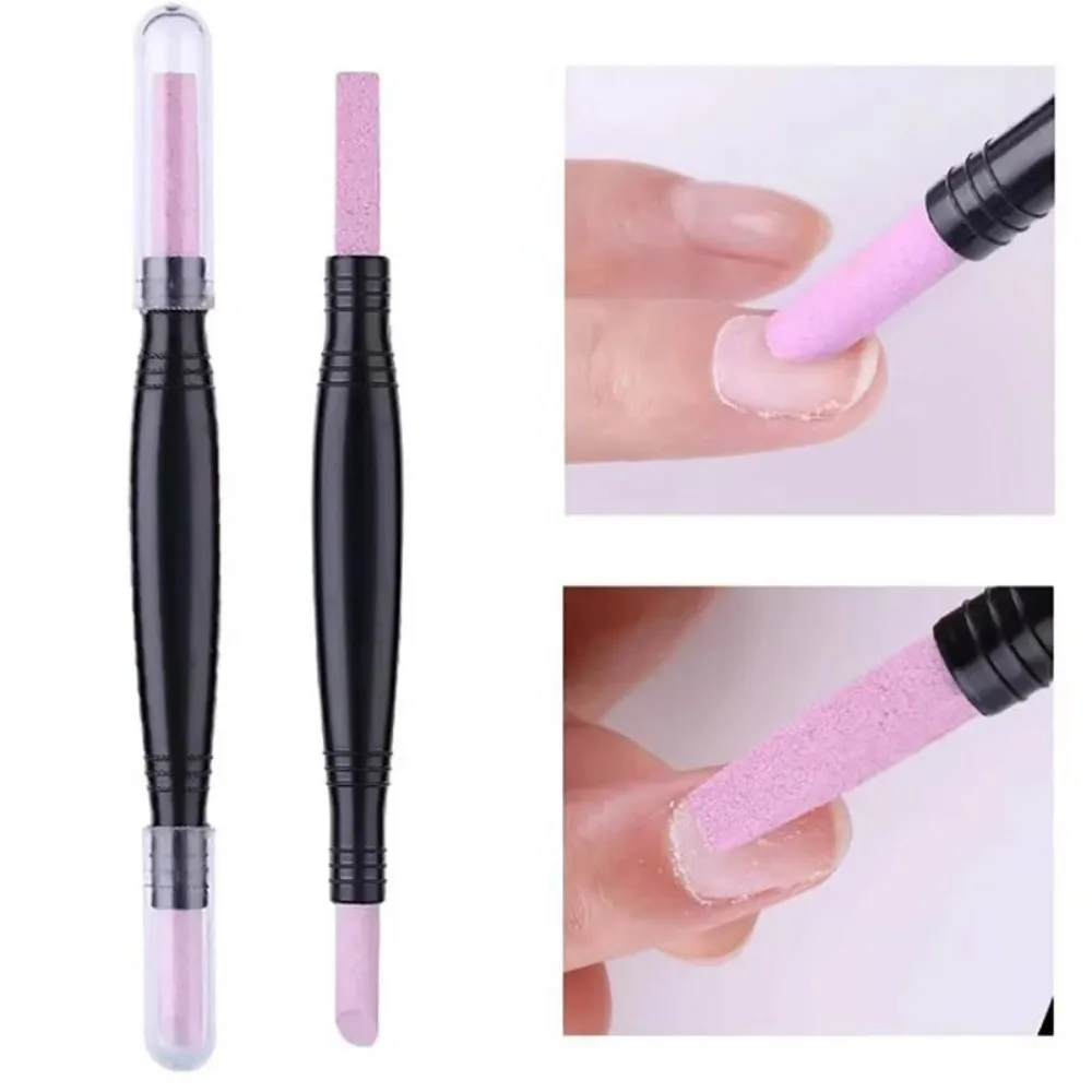 Portable Dual-Ended Quartz Scrub Stick Round Fine Polishing Nail Pusher Pen Dead Skin Trimmer Reusable Nail File Nail Care Tool