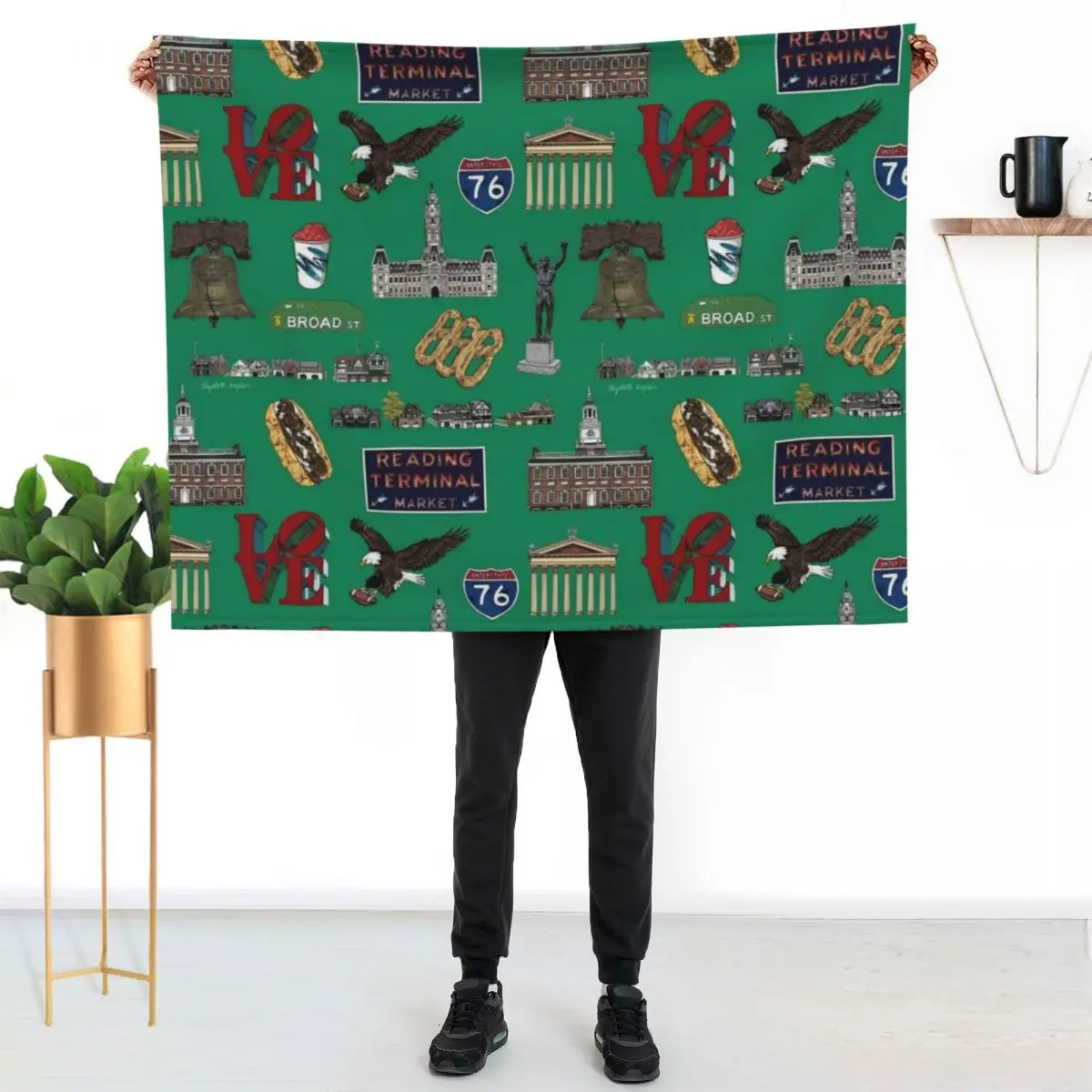 

Philly Pattern - Kelly Green Throw Blanket Cozy Throw Blanket for Bed Sofa Chair