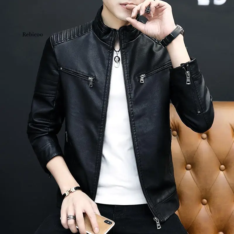 2022 Men Leather Suit Jacket Men Slim Fit Short Coat Men Fashion Leather jacket Streetwear Casual Blazer Jackets Male Outerwear