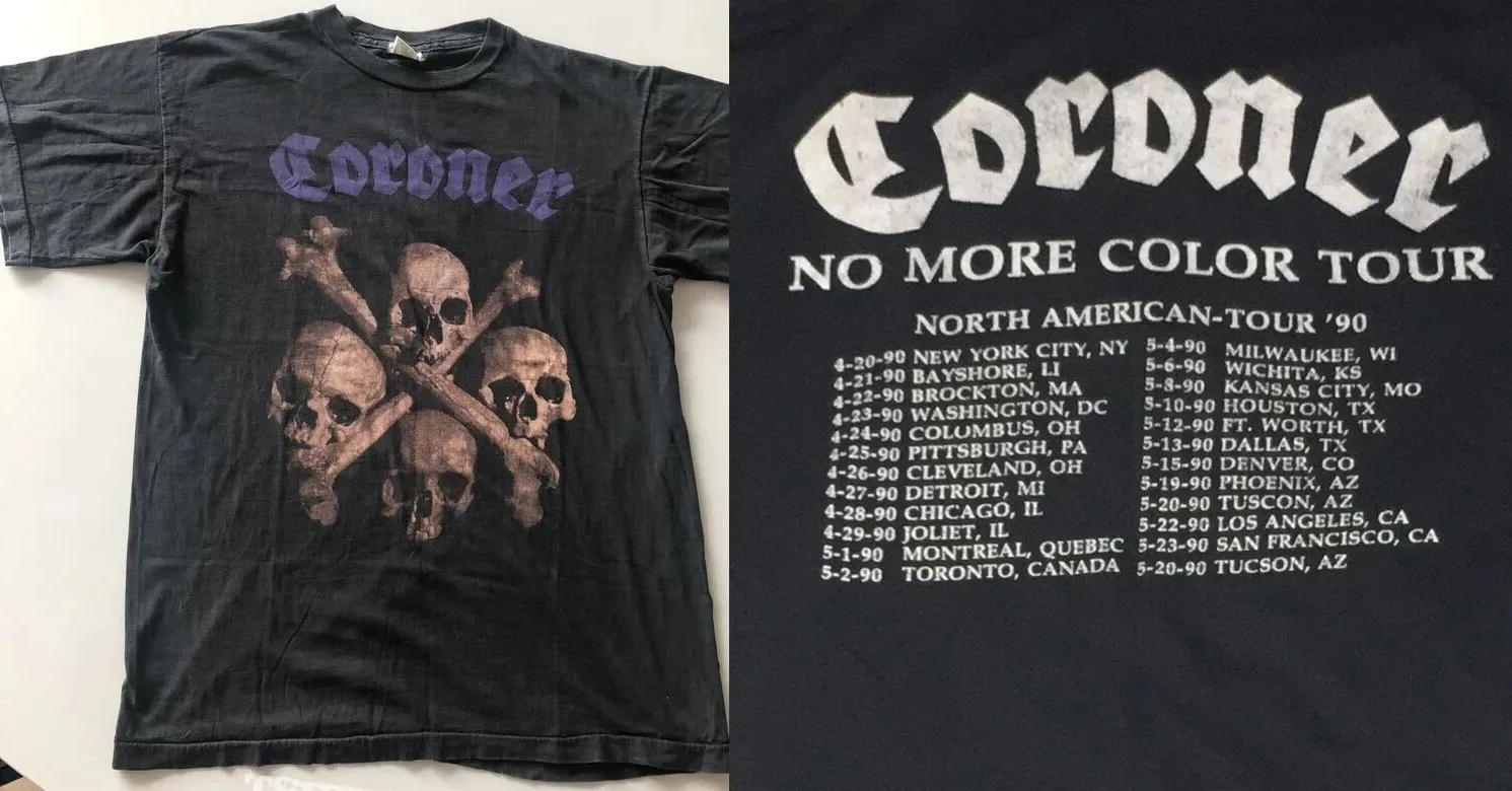 تي شيرت Coroner No More Color Tour 1990 مطبوع على الجانبين للجنسين #1