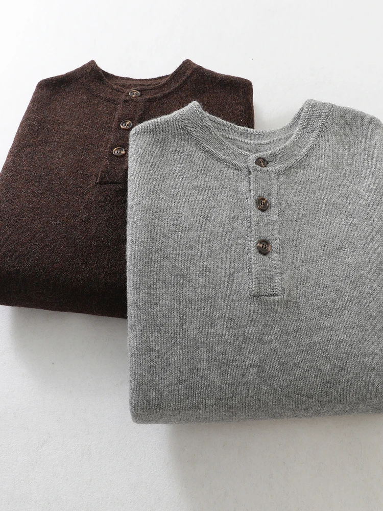 

Теплый вязаный свитер American Sle Thiened с воротником Генри, мужской свободный повседневный модный осенне-зимний пуловер, удобный полиэтиленовый...