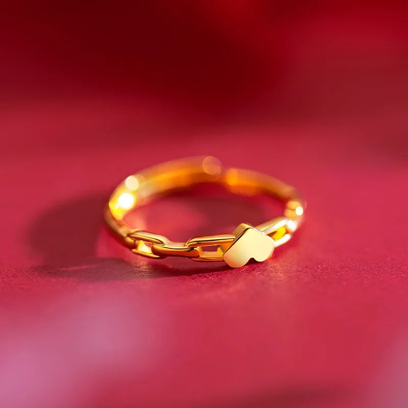 9999 Real Gold 24K Love Chain Ring Premium Love Chain Ring Live Ring