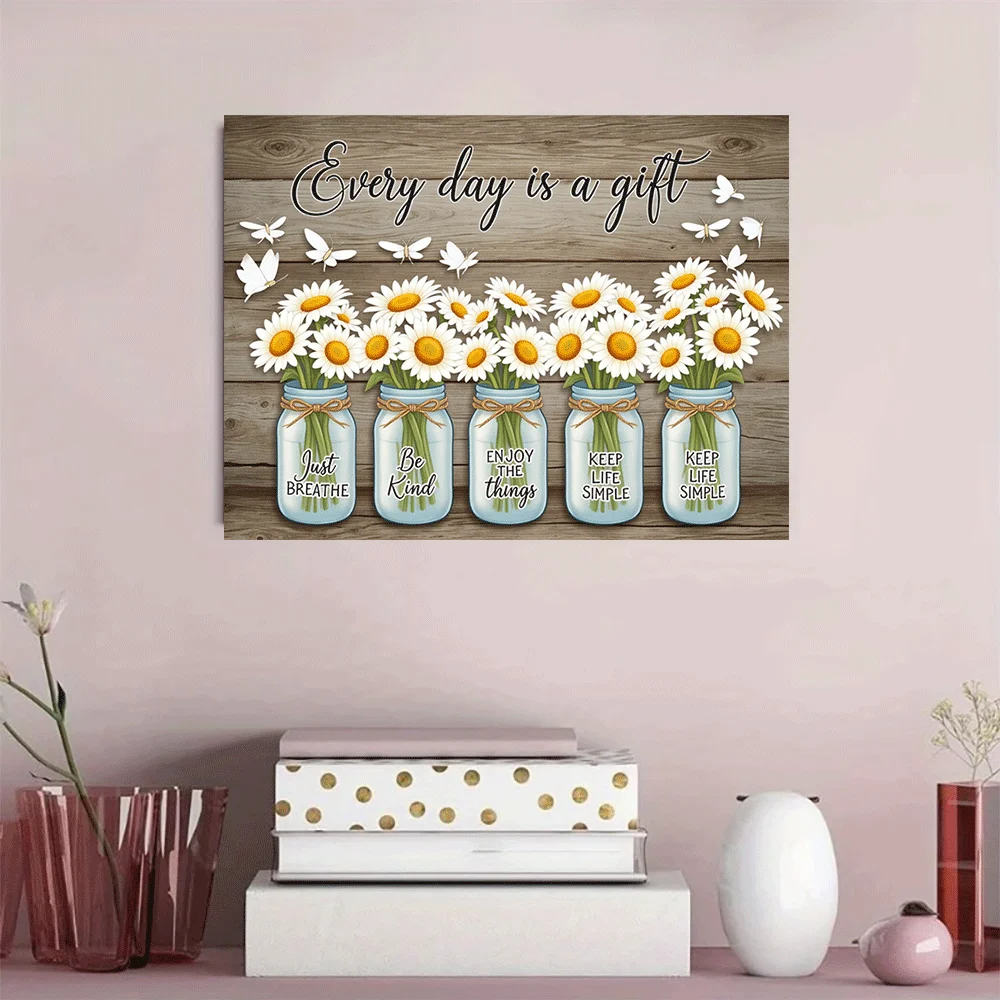1PC-Unframed Canvas poster wall decoration  Every Day Is A Gift Daisy Mason Jar Quote Wall Art