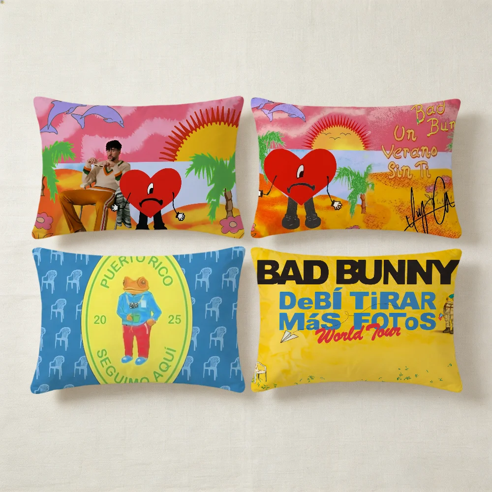 Bad B-bunny Tirar Mas Fotos D-dtmf cushion cover Hit Product Home Sofa living Room Double-sided Soft Decorative Pillow Cover