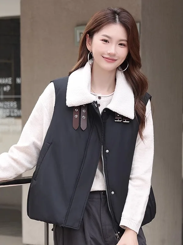 

Модный женский утепленный жилет из хлопка и полиэстера на молнии с воротником, осенне-зимняя верхняя одежда