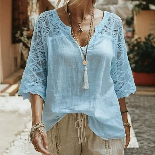Comfortable V Neck Batwing Sleeve Tee Blouse Top Womens Summer Spring Tops T Shirts Casual Hollow Out Solid Color
