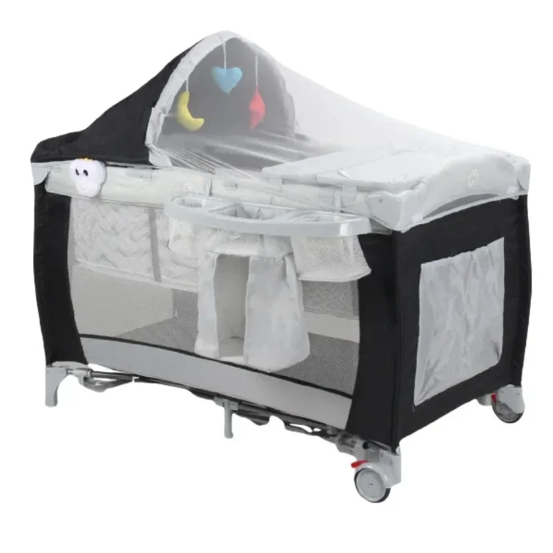 Multifunctional foldable mosquito net bed with removable diaper changing board game bed
