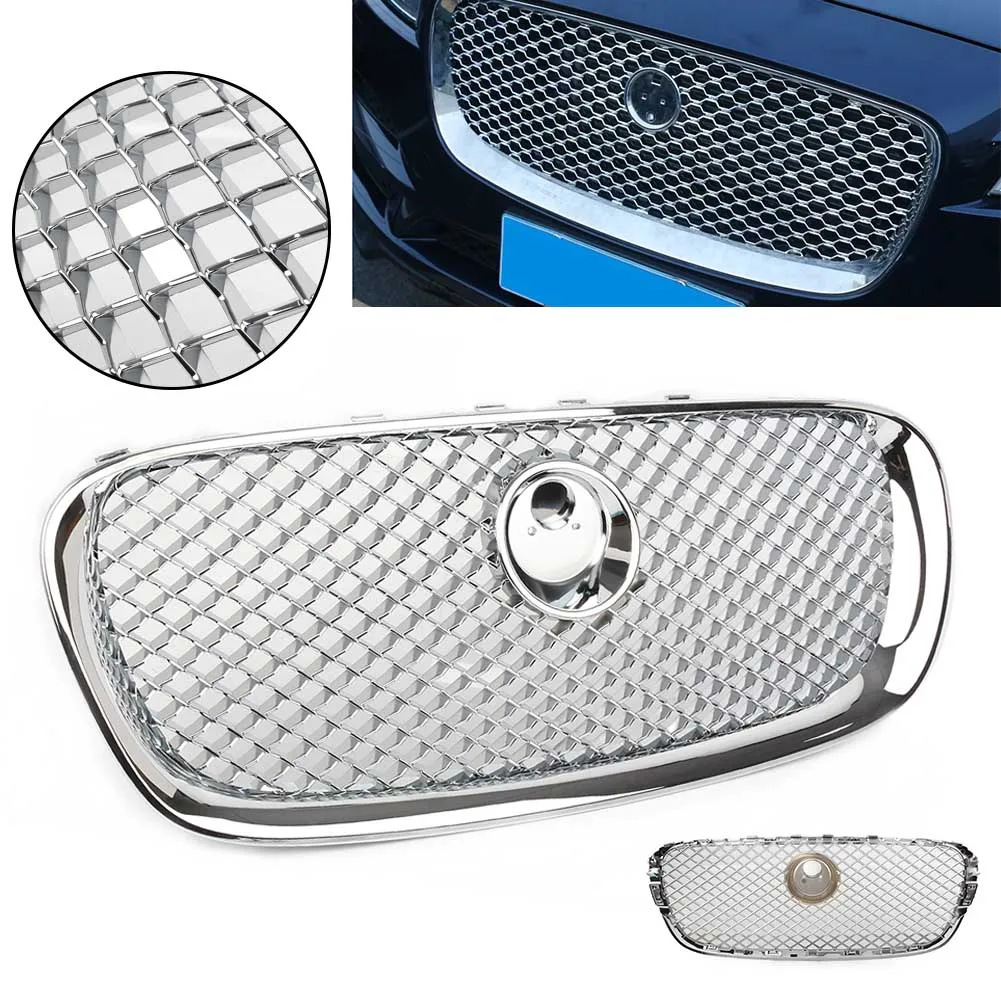 

Car Front Upper Grille Mesh Grill For Jaguar XF X-F 2008 2009 2010 2011 4 Door Silver Chrome w/ Emblem