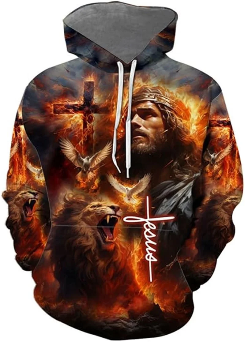 

3D All Over Print FAITH OVER FEAR Jesus Hoodie For Men Women Casual Oversized Pullover Sweatshirt Clothes Gift For Jesus Lover