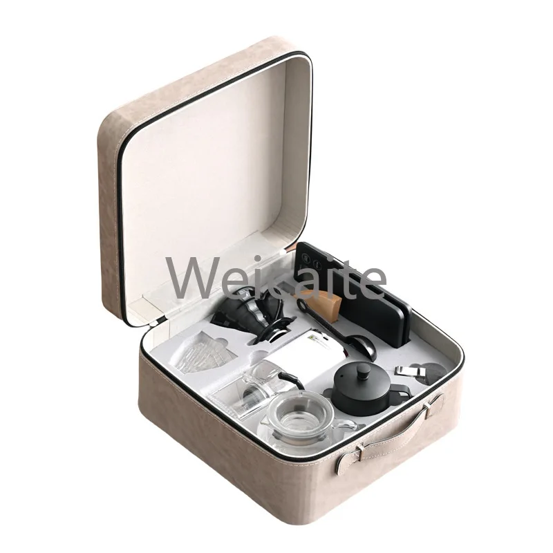

Luxury Portable Outdoor Travel Camping Coffee Tea Gift Set Pour Coffee Teapot Grinder Coffee Scale
