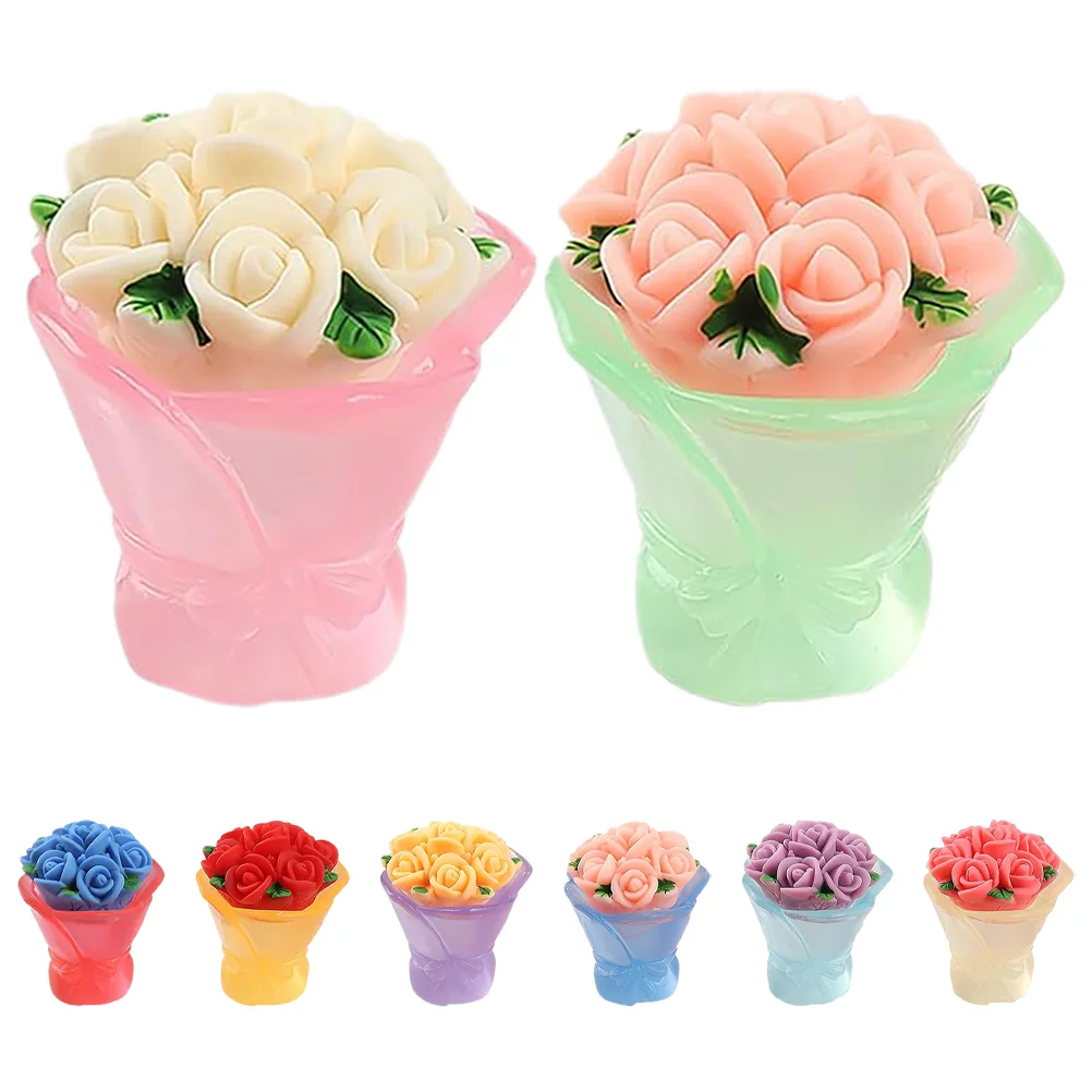 8 Pcs Houseplant Artificial Mini Rose Bouquet Faux Plants Shine Potted Miniature Stuff Tiny Flowers Small Pots Decorative