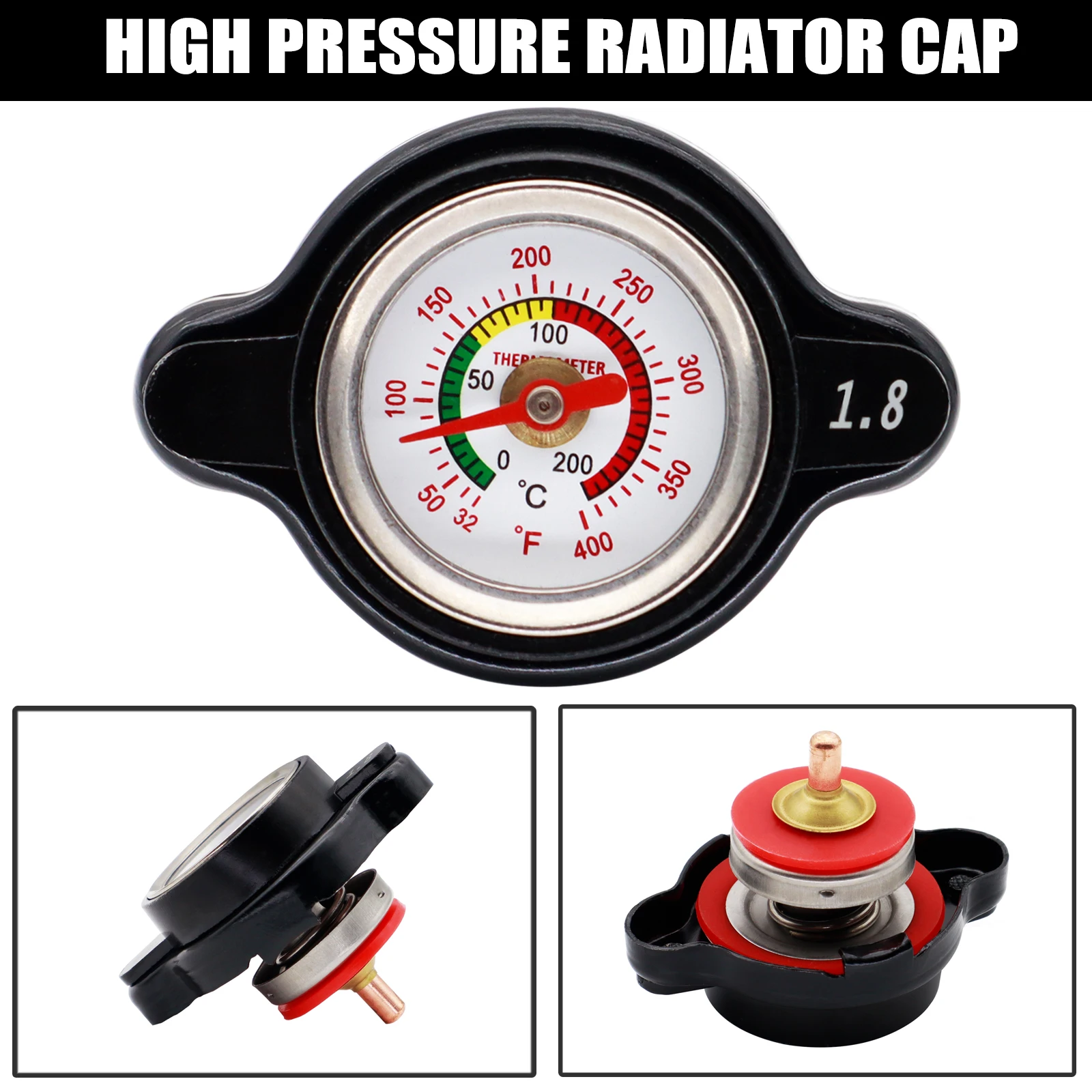 Temperature Gauge Radiator Cap For Honda Kawasaki Yamaha Suzuki Mitsubishi Polaris Ranger Motorcycle Car 1.8 Bar 25.6Psi Replace