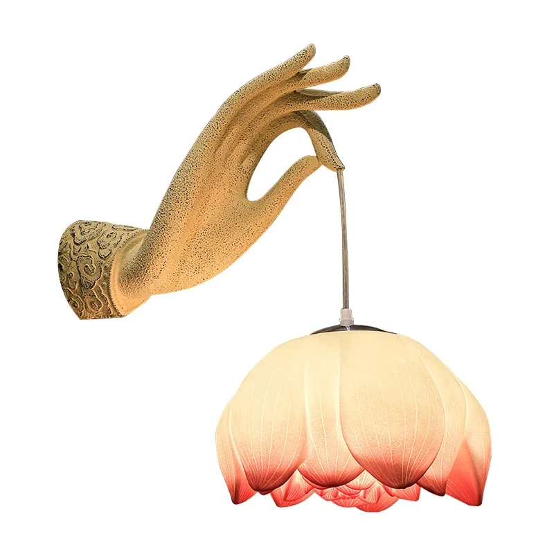 

Lotus Wall Lamp Creative Art Hallway Corridor Left Right Hands Lamp Decoration Bra Teahouse Courtyard Wall Light